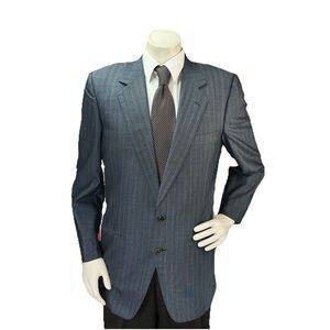 BELVEST  Men's Sz 42L Suit Jacket Stripped Gray Wool Silk Blend